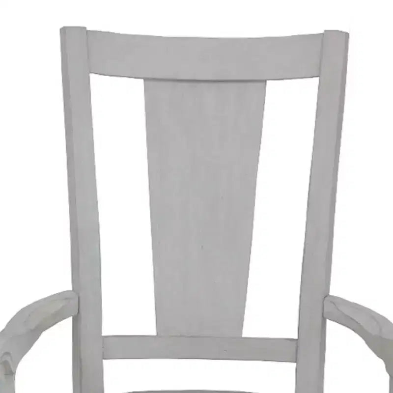 Chaise de salle à manger en lin gris clair avec accoudoirs, dossier à lattes, cadre en bois blanc vieilli, 106,7 cm H