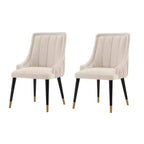 Lot de 2 chaises de salle à manger modernes en velours, structure en bois d'orme et accents dorés, supporte 150 kg, crème