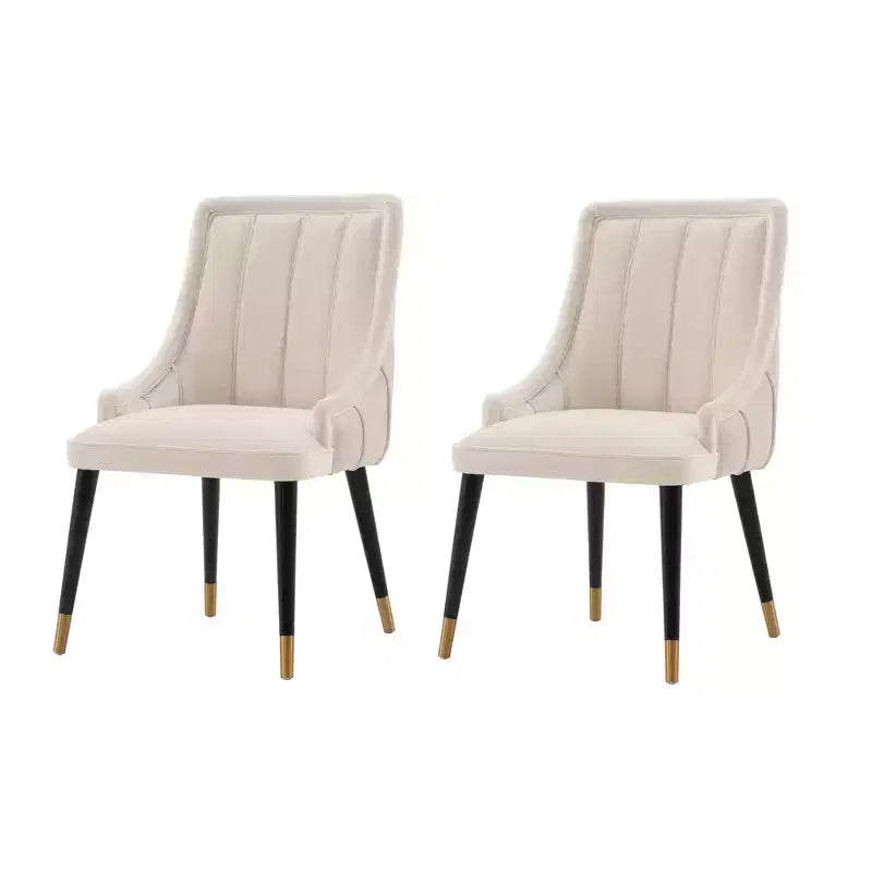 Lot de 2 chaises de salle à manger modernes en velours, structure en bois d'orme et accents dorés, supporte 150 kg, crème