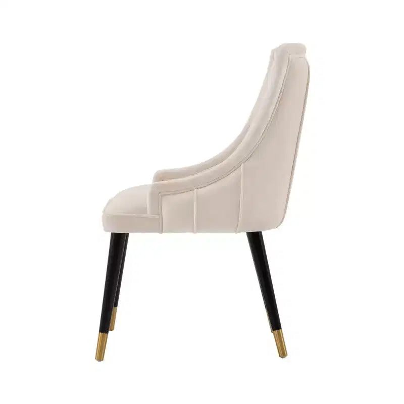 Lot de 2 chaises de salle à manger modernes en velours, structure en bois d'orme et accents dorés, supporte 150 kg, crème