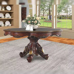 Table à manger ronde, finition chêne miel, pied central, 4 places, 157 cm de diamètre
