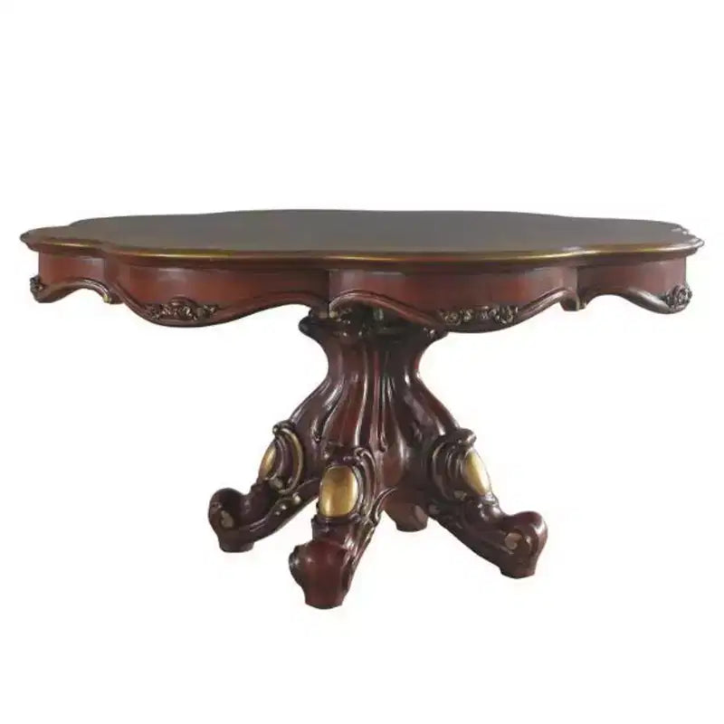 Table à manger ronde, finition chêne miel, pied central, 4 places, 157 cm de diamètre