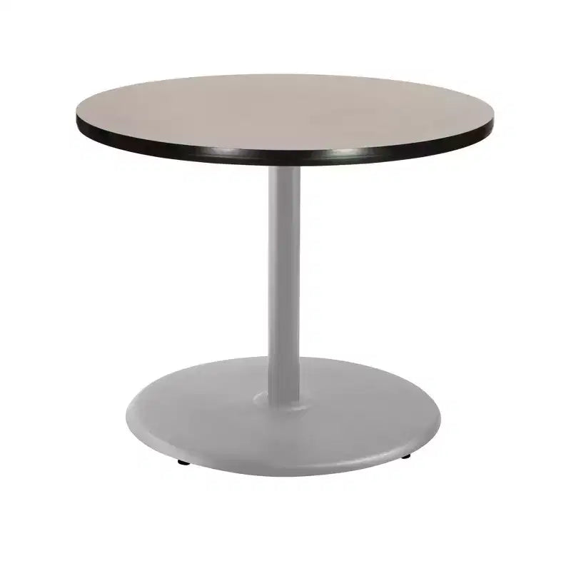 Table de salle à manger ronde de 76 cm, base piédestal en acier gris, plateau stratifié gris Nebula, 4 places