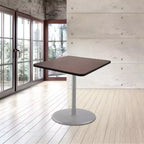 Table de salle à manger carrée 36", piètement en acier gris, plateau stratifié acajou, 4 places