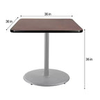 Table de salle à manger carrée 36", piètement en acier gris, plateau stratifié acajou, 4 places