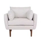 Fauteuil club capitonné avec 2 oreillers décoratifs, pieds en bois de bouleau, beige/noyer, capacité de 136 kg
