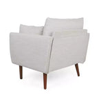 Fauteuil club capitonné avec 2 oreillers décoratifs, pieds en bois de bouleau, beige/noyer, capacité de 136 kg