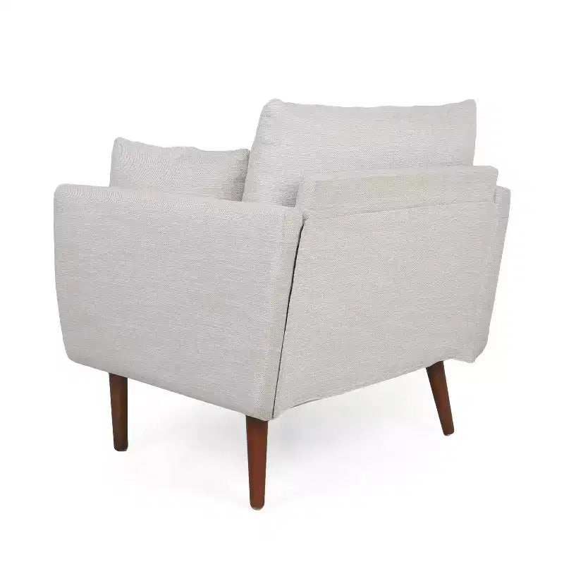 Fauteuil club capitonné avec 2 oreillers décoratifs, pieds en bois de bouleau, beige/noyer, capacité de 136 kg