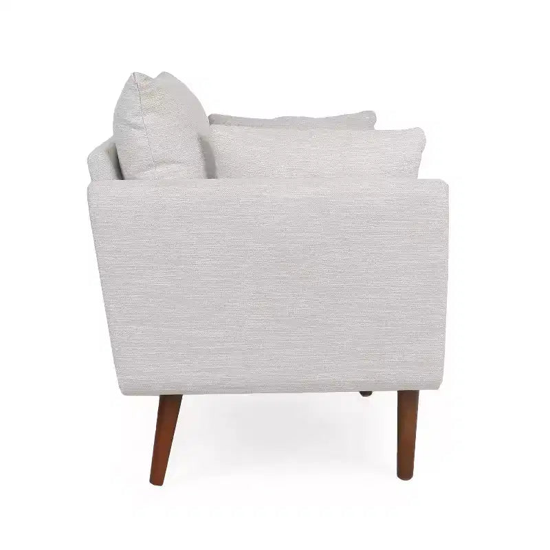 Fauteuil club capitonné avec 2 oreillers décoratifs, pieds en bois de bouleau, beige/noyer, capacité de 136 kg
