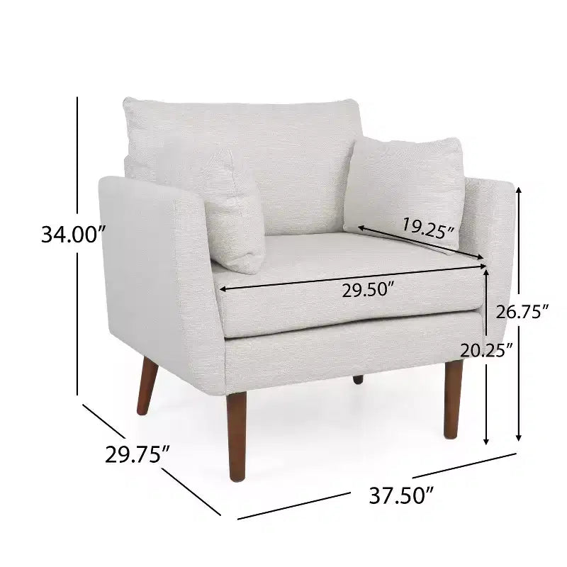 Fauteuil club capitonné avec 2 oreillers décoratifs, pieds en bois de bouleau, beige/noyer, capacité de 136 kg