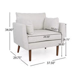 Fauteuil club capitonné avec 2 oreillers décoratifs, pieds en bois de bouleau, beige/noyer, capacité de 136 kg
