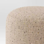 Pouf ottoman rond moucheté, polyester recyclé et coton, rembourrage en polystyrène, beige, 40 x 40 cm