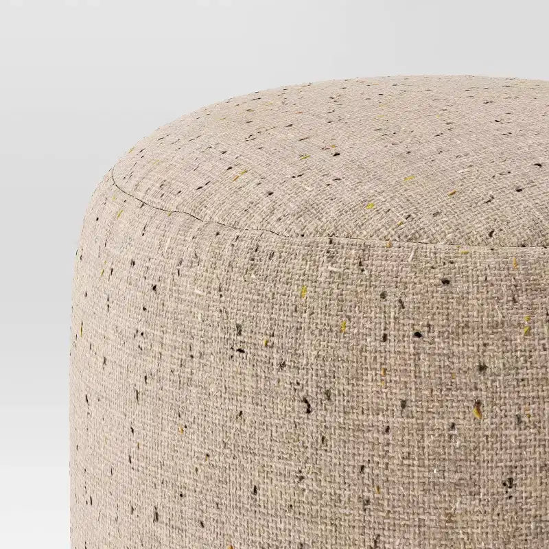Pouf ottoman rond moucheté, polyester recyclé et coton, rembourrage en polystyrène, beige, 40 x 40 cm
