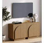 Ensemble de 2 tables consoles voûtées en bois avec portes et étagères réglables, marron, 63"x17"x30"