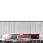 Lit plateforme King, beige, rembourrage en chenille, fini noyer, tête de lit capitonnée