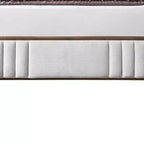 Lit plateforme King, beige, rembourrage en chenille, fini noyer, tête de lit capitonnée