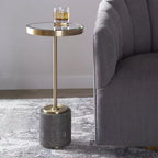 Table d'appoint ronde Uttermost Modern Glam en laiton brossé, 30 cm de large, plateau miroir doré, pour salon, chambre à coucher, chevet, entrée