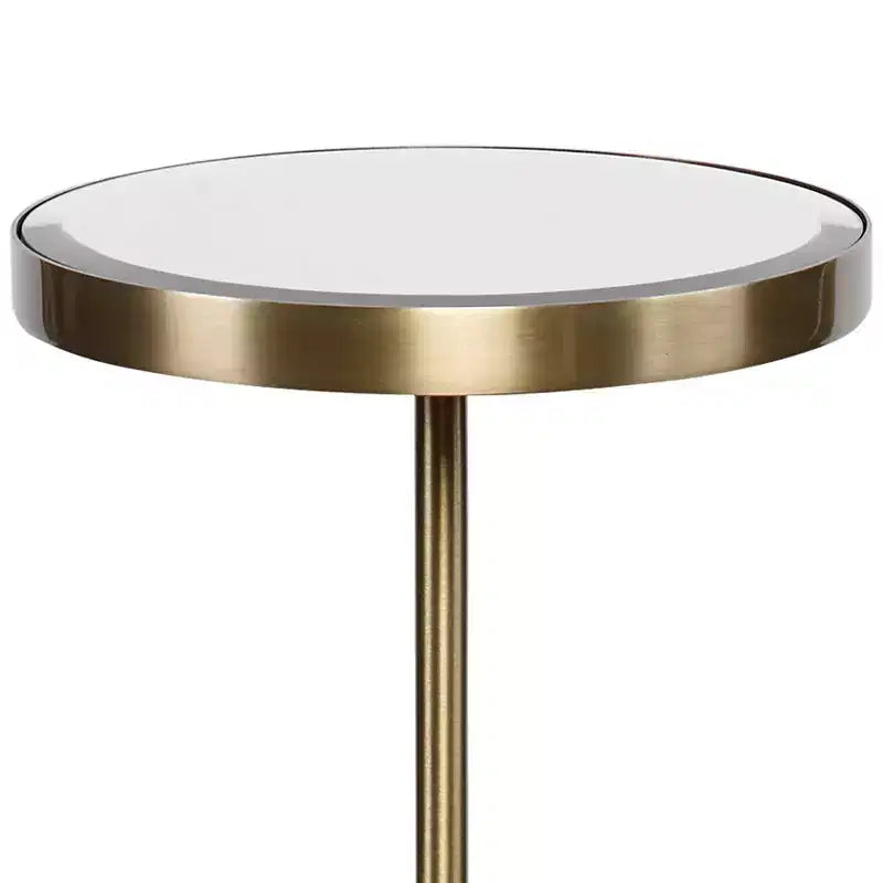 Table d'appoint ronde Uttermost Modern Glam en laiton brossé, 30 cm de large, plateau miroir doré, pour salon, chambre à coucher, chevet, entrée