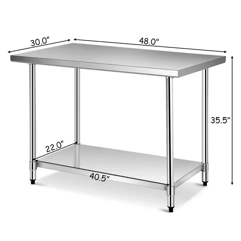 Table en acier inoxydable Costway avec étagères supérieures, table de travail 48'' X 24'' avec étagère 48'' X 12''
