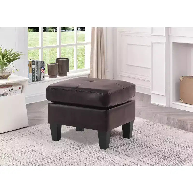 Pouf carré en similicuir, mousse haute densité, cadre en bois et pieds en résine, 23"x23"x19"