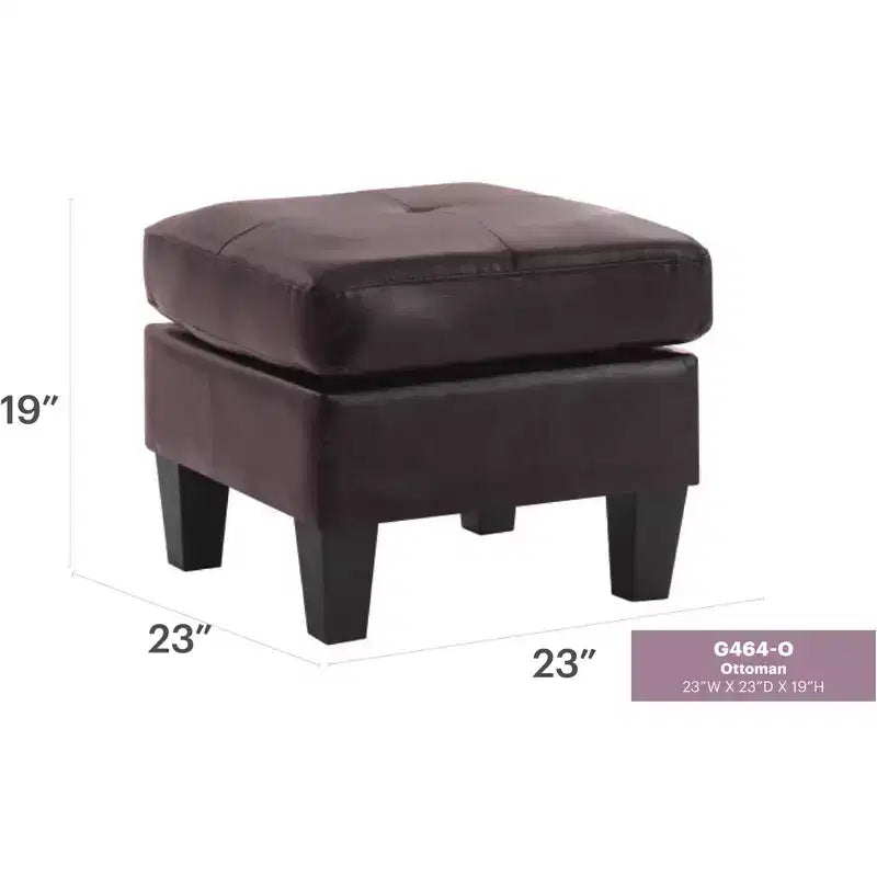 Pouf carré en similicuir, mousse haute densité, cadre en bois et pieds en résine, 23"x23"x19"