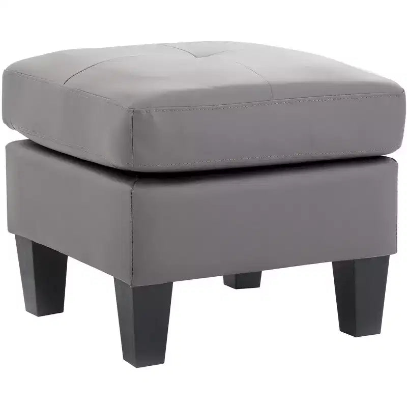 Pouf carré en similicuir, mousse haute densité, cadre en bois et pieds en résine, 23"x23"x19"
