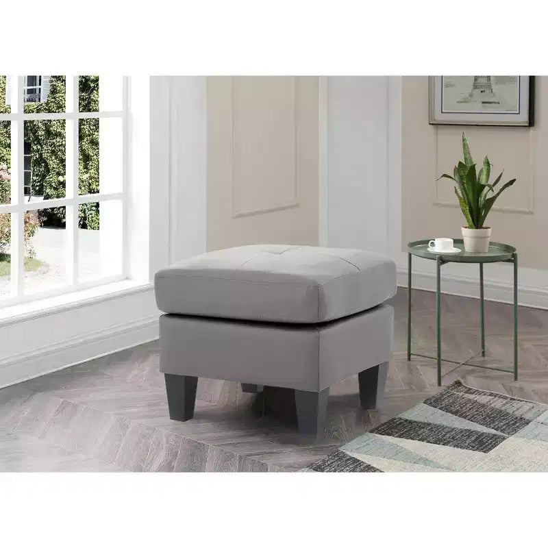 Pouf carré en similicuir, mousse haute densité, cadre en bois et pieds en résine, 23"x23"x19"