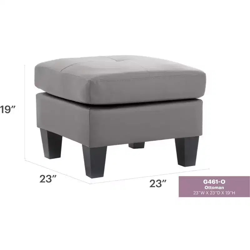 Pouf carré en similicuir, mousse haute densité, cadre en bois et pieds en résine, 23"x23"x19"