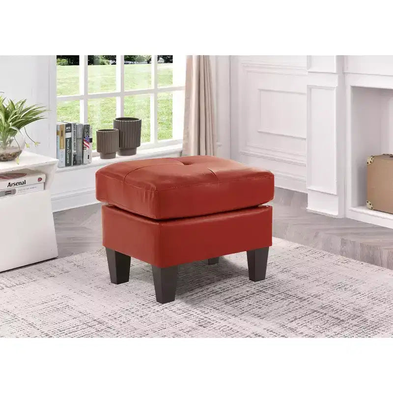 Pouf carré en similicuir, mousse haute densité, cadre en bois et pieds en résine, 23"x23"x19"