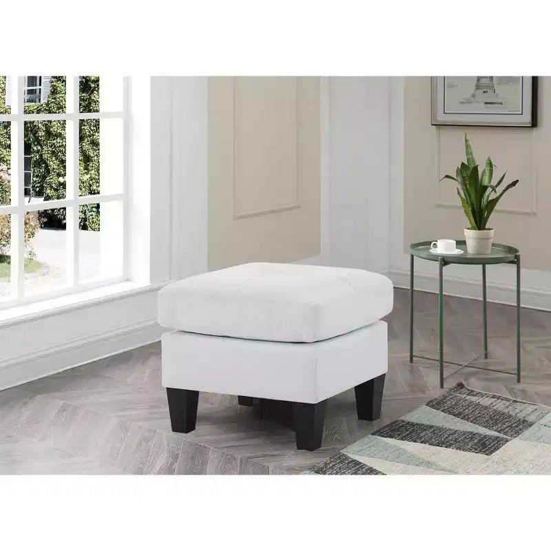 Pouf carré en similicuir, mousse haute densité, cadre en bois et pieds en résine, 23"x23"x19"