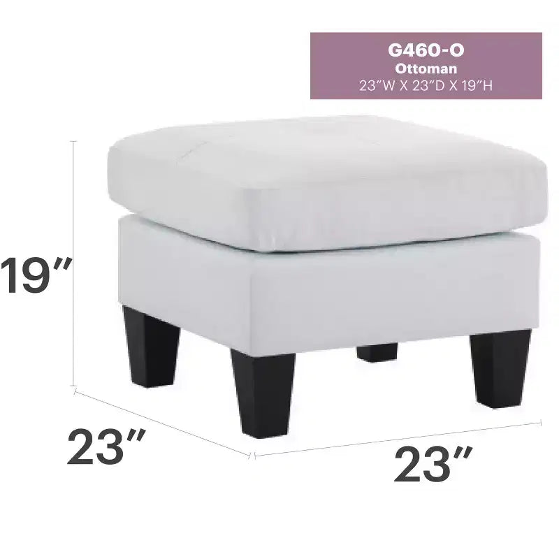 Pouf carré en similicuir, mousse haute densité, cadre en bois et pieds en résine, 23"x23"x19"