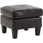 Pouf carré en similicuir, mousse haute densité, cadre en bois et pieds en résine, 23"x23"x19"