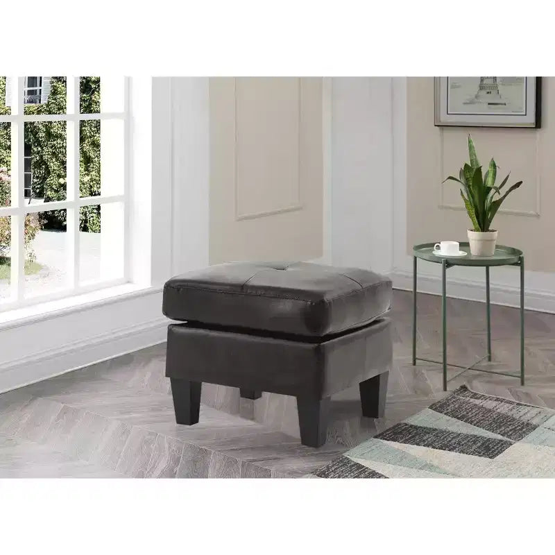 Pouf carré en similicuir, mousse haute densité, cadre en bois et pieds en résine, 23"x23"x19"