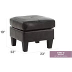 Pouf carré en similicuir, mousse haute densité, cadre en bois et pieds en résine, 23"x23"x19"