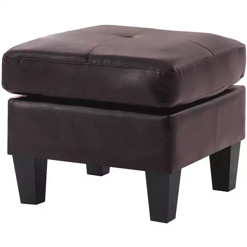Pouf carré en similicuir, mousse haute densité, cadre en bois et pieds en résine, 23"x23"x19"