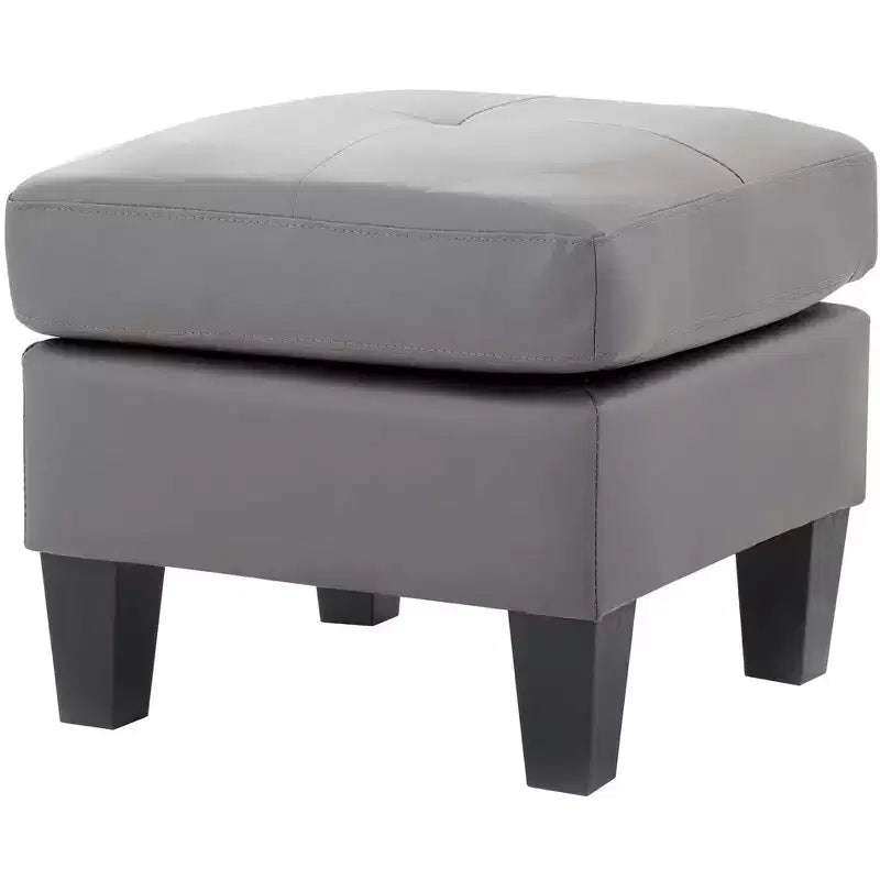 Pouf carré en similicuir, mousse haute densité, cadre en bois et pieds en résine, 23"x23"x19"