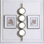 Miroir mural contemporain avec boutons, cadre en fer feuille d'or, 4 verres biseautés ronds, 25,4 x 152,4 cm