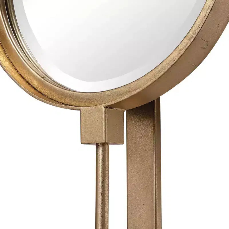 Miroir mural contemporain avec boutons, cadre en fer feuille d'or, 4 verres biseautés ronds, 25,4 x 152,4 cm