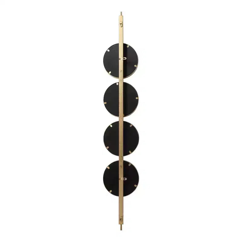 Miroir mural contemporain avec boutons, cadre en fer feuille d'or, 4 verres biseautés ronds, 25,4 x 152,4 cm