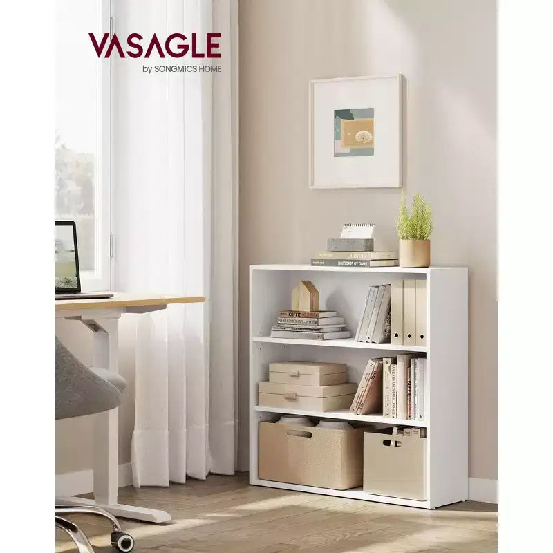 Étagère ouverte à 5 niveaux avec tablettes réglables et kit anti-basculement, 23,6"x9,4"x63,1", Blanc nuage