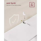 Étagère ouverte à 5 niveaux avec tablettes réglables et kit anti-basculement, 23,6"x9,4"x63,1", Blanc nuage