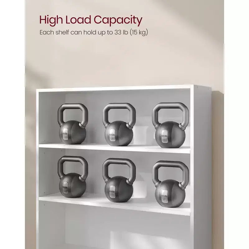 Étagère ouverte à 5 niveaux avec tablettes réglables et kit anti-basculement, 23,6"x9,4"x63,1", Blanc nuage