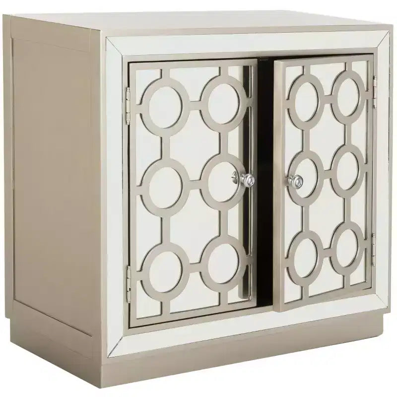 Armoire à 2 portes, finition champagne et miroir, acacia et MDF, 31,9"x16"x29"