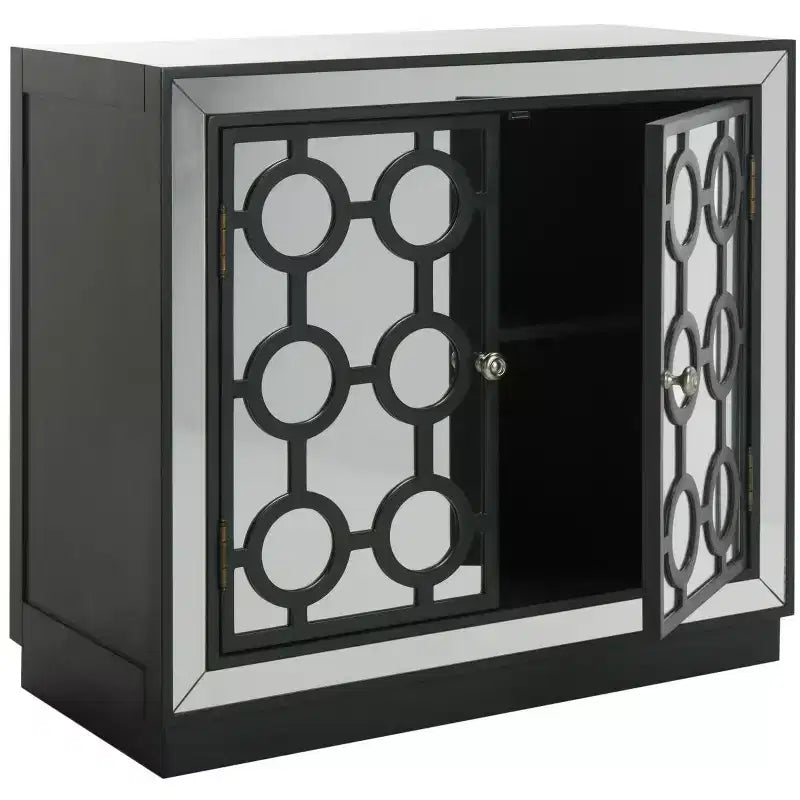 Armoire à 2 portes, finition champagne et miroir, acacia et MDF, 31,9"x16"x29"