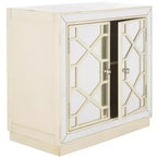 Armoire à 2 portes, finition champagne et miroir, acacia et MDF, 31,9"x16"x29"