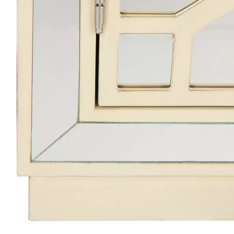 Armoire à 2 portes, finition champagne et miroir, acacia et MDF, 31,9"x16"x29"