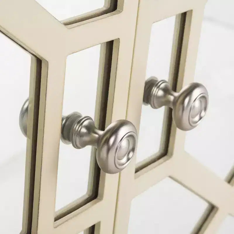 Armoire à 2 portes, finition champagne et miroir, acacia et MDF, 31,9"x16"x29"