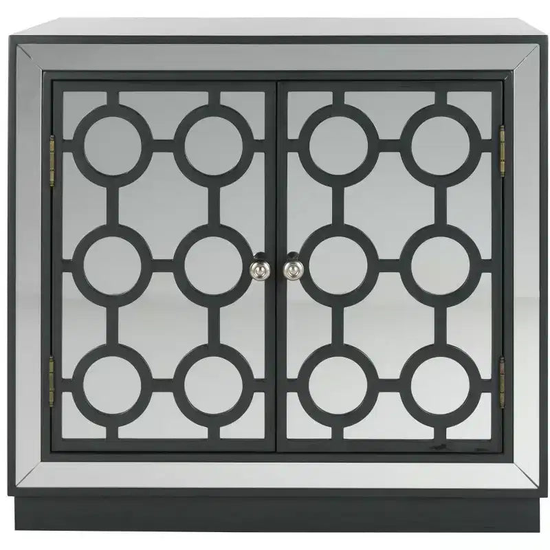Armoire à 2 portes, finition champagne et miroir, acacia et MDF, 31,9"x16"x29"