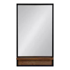 Miroir mural rectangulaire avec étagère en bois, cadre en métal noir et marron rustique, 20"x34"