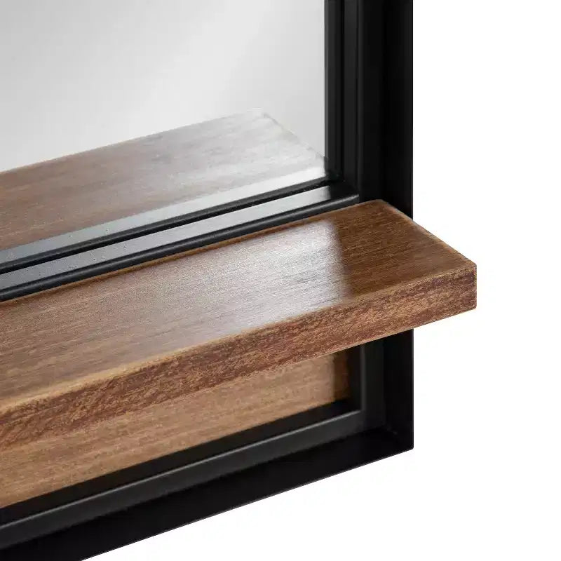 Miroir mural rectangulaire avec étagère en bois, cadre en métal noir et marron rustique, 20"x34"